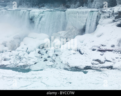 Niagara Falls cascade pittoresque hiver américain. Vu de côté du Canada. Banque D'Images