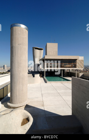 Toit-terrasse de la Cité Radieuse ou unité d'habitation immeuble de Le Corbusier, Marseille Banque D'Images