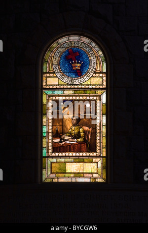 Mary Baker Eddy vitrail sur la première Église du Christ Scientist aussi connu comme l'Église mère à Boston au Massachusetts. Banque D'Images