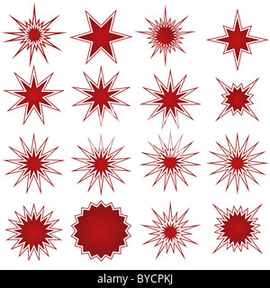 Ensemble de 16 différents modèles d'étoile en rouge. Banque D'Images