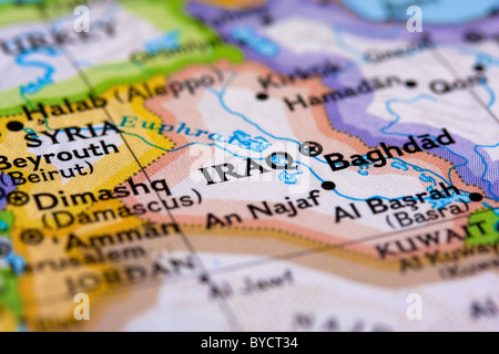 L'Iraq sur la carte. Banque D'Images