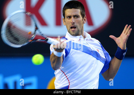 Australian Open de Tennis 2011. Melbourne. Dimanche 30.1.2011. Mens de Finale Novak Djokovic (SER). Banque D'Images