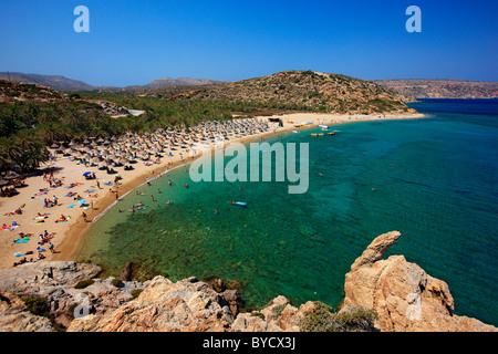 Plage de Vai, célèbre pour sa palmeraie, à proximité de la ville de Sitia, préfecture de Lassithi, est de la Crète, Grèce Banque D'Images