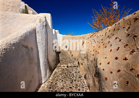 Un rimidi "traditionnels" (cobblestone alley) dans village Foinikia, Santorin, Cyclades, Grèce Banque D'Images