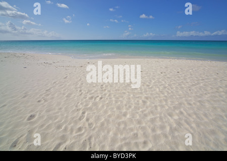 Des traces de pas dans le sable blanc d'Aruba Banque D'Images