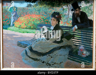 Camille Monet (1847-1879) sur un banc de jardin, 1873, par Claude Monet, Banque D'Images