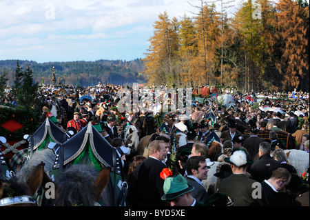 Leonhardifahrt, une procession avec les chevaux pour le jour de fête de Saint Léonard de Noblac, bénédiction sur Kalvarienberg, Calvaire Hill Banque D'Images