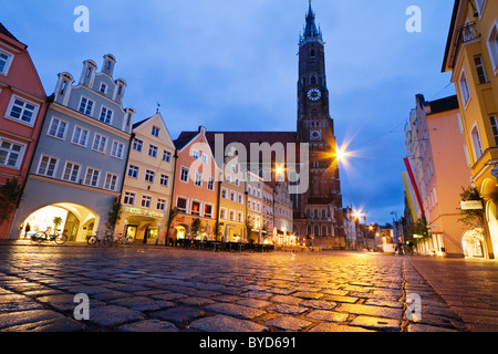 Centre historique de la ville de Landshut, au crépuscule, en Basse-Bavière, Bavaria, Germany, Europe Banque D'Images