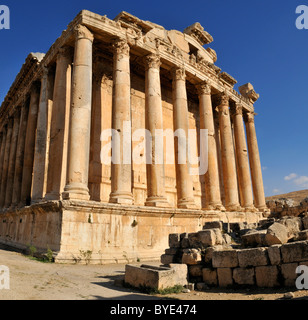 Temple de Bacchus antiques ruines à le site archéologique de Baalbek, Site du patrimoine mondial de l'UNESCO, vallée de la Bekaa, au Liban Banque D'Images