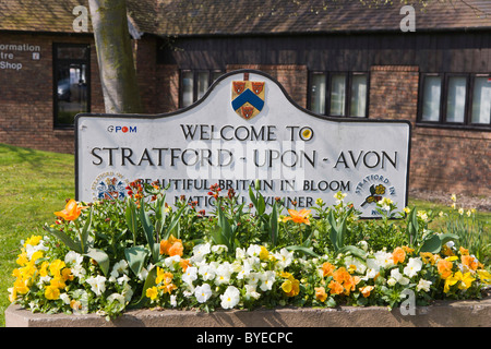 Ville pancarte, Stratford-upon-Avon, Warwickshire, Angleterre, Royaume-Uni, Europe Banque D'Images