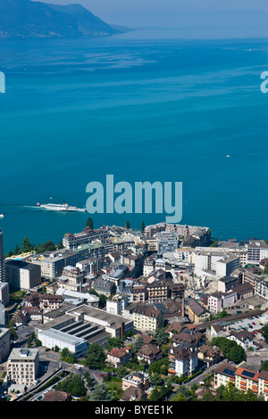 Avis de Montreux sur le Lac Léman, Montreux, Canton de Vaud, Suisse, Europe Banque D'Images