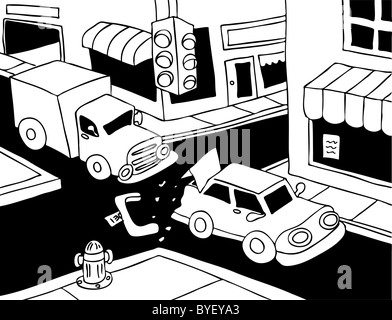 Chariot-arrière se termine une voiture sur une journée ensoleillée - noir et blanc. Banque D'Images