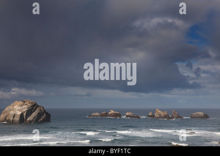 Vue sur la plage, surf et de formations rocheuses, Bandon Beach, Oregon Coast, Oregon, USA Banque D'Images