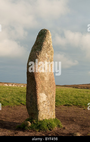 Les hommes ' ' Scryfa une ancienne en pierre debout près de Morvah à West Cornwall, UK Banque D'Images