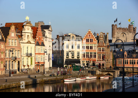 Vieille ville historique, maisons de la vieille ville, rivière Lys, Gand, Flandre orientale, Belgique, Europe Banque D'Images