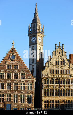 Vieille ville historique, maisons de la vieille ville, rivière Lys, Gand, Flandre orientale, Belgique, Europe Banque D'Images