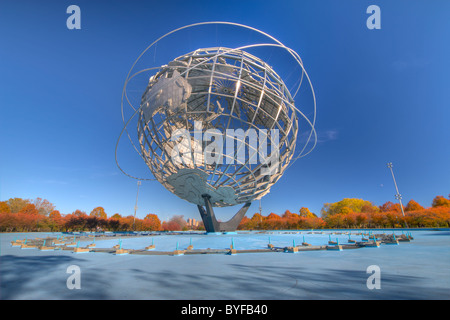 L'Unisphere à Flushing Meadow Park dans le Queens a été construit par U.S. Steel pour l'Exposition Universelle 1964 Banque D'Images