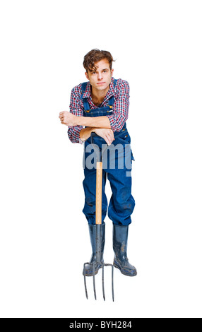 Studio shot of farmer et fourche Banque D'Images