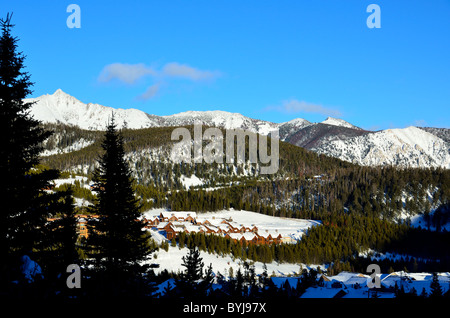 Condominiums à la station de ski de Big Sky, Montana, USA. Banque D'Images