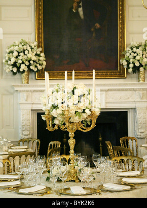 Intérieur de l'EEOB Le Eisenhower Executive Office Building est décoré pour la visite de la reine Elizabeth. La Première Dame et Banque D'Images
