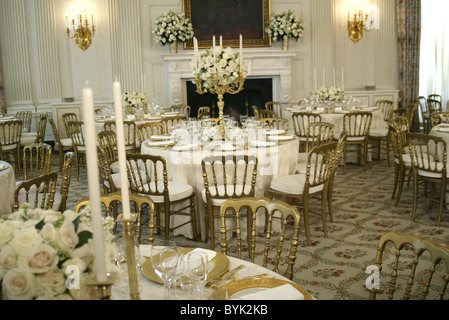 Intérieur de l'EEOB Le Eisenhower Executive Office Building est décoré pour la visite de la reine Elizabeth. La Première Dame et Banque D'Images