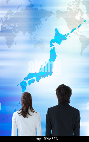 Businessman Businesswoman Standing Vue Arrière Plan Banque D'Images