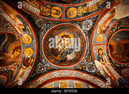 La fresque de Jésus Christ ('Pantokrator') dans la roche Karanlik Kilise (église 'Dark'), Uchisar, Nevsehir, Cappadoce, Turquie Banque D'Images