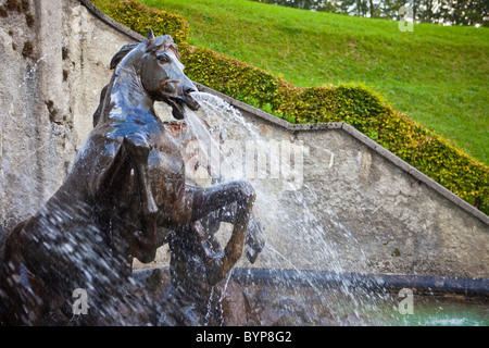 Portrait d'un cheval dans la fontaine à Poséidon le château de Linderhof, Bavière, Allemagne Banque D'Images