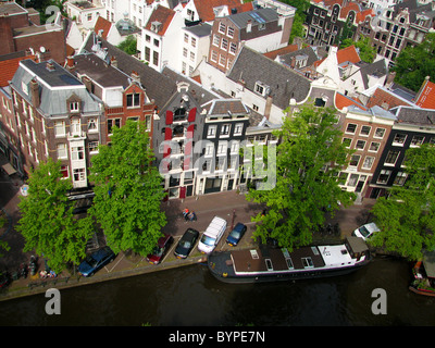 Avis de Jordaan, rues et les canaux d'Amsterdam à partir de la Westerkerk Clock Tower 2008 Banque D'Images