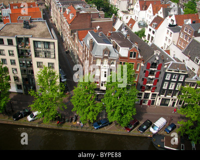 Avis de Jordaan, rues et les canaux d'Amsterdam à partir de la Westerkerk Clock Tower 2008 Banque D'Images