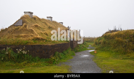 Sod Hut reconstructions de norrois ou colonie viking à L'Anse aux Meadows Banque D'Images