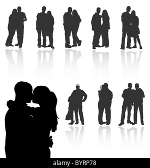 Jeu de silhouettes vecteur de couples avec des réflexions. Vecteur Plus dans ma galerie. Banque D'Images