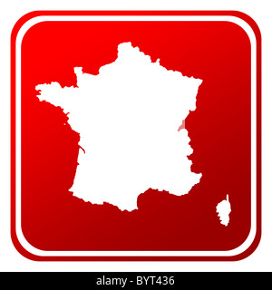 Le bouton Carte France rouge isolé sur fond blanc. Banque D'Images