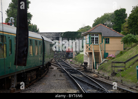 Station Swanage Locomotive Platine Hampshire England UK fort signal d'évitement Banque D'Images