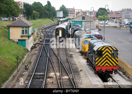 Station Swanage Locomotive Platine Hampshire England UK fort signal d'évitement Banque D'Images