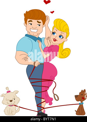 Illustration d'une Pinup Couple pris dans une torsion Banque D'Images