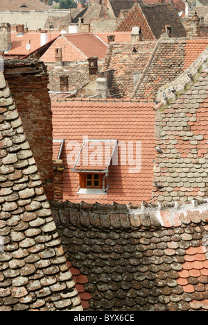 Vue sur les toits de la vieille ville de Sibiu, Roumanie Banque D'Images