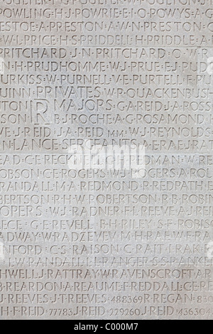 Les noms des soldats morts inscrits sur le monument commémoratif de Vimy Première Guerre mondiale France Banque D'Images