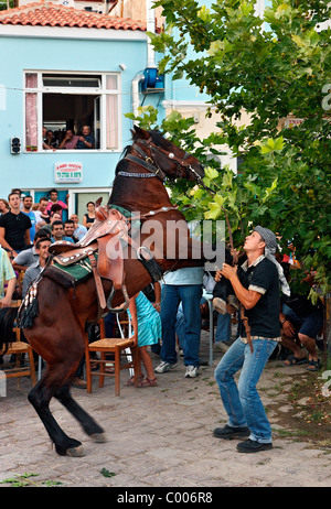 La "danse du Cheval' partie de la 'Fête de la Bull', qui dure 3 jours, dans l'île de Lesbos, Pigi village, Grèce Banque D'Images