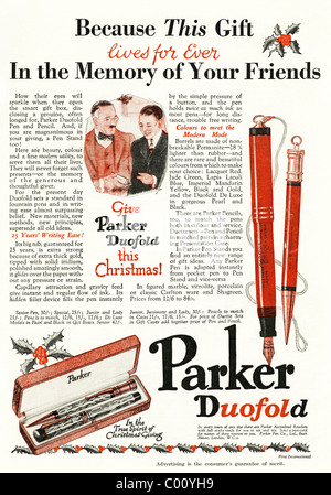 1920 Annonce d'une page dans une revue pour stylos Parker Duofold Banque D'Images