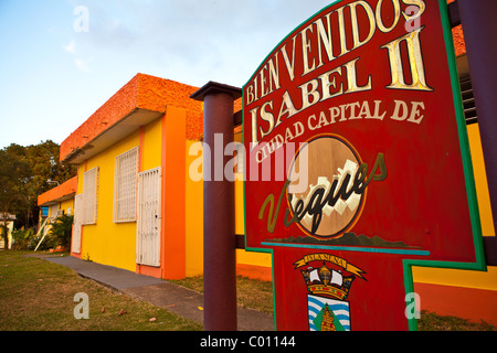 Inscription L'accueil des visiteurs à Isabel Segunda ville sur l'île de Vieques, Puerto Rico. Banque D'Images