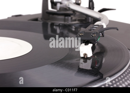 Dj aiguille sur des vinyles, fermé-up Banque D'Images