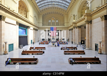 Vue intérieure de la grande salle, salle d'attente principale, Union Station, Chicago, Illinois, États-Unis d'Amérique, USA Banque D'Images