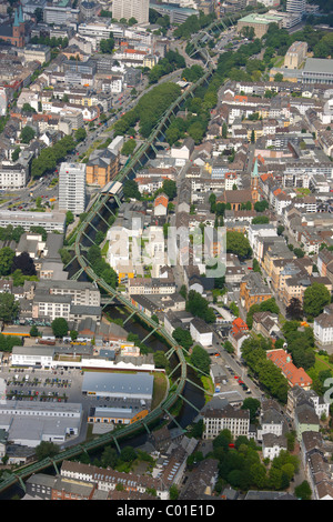 Vue aérienne, Wuppertal, fer de suspension de la rivière Wupper, Wuppertal, Ruhr, Nordrhein-Westfalen, Germany, Europe Banque D'Images