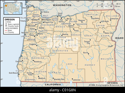 Carte politique de l'Oregon Banque D'Images