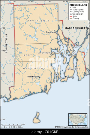 Carte politique du Rhode Island Banque D'Images