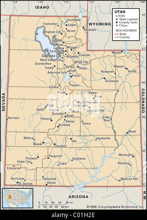 Carte politique de l'Utah Banque D'Images