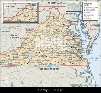 Carte politique de la Virginie Banque D'Images