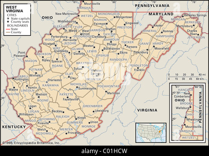 Carte politique de la West Virginia Banque D'Images