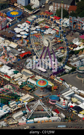 Vue aérienne, Cranger Kirmes funfair, grande roue, Herne, Ruhr, Nordrhein-Westfalen, Germany, Europe Banque D'Images